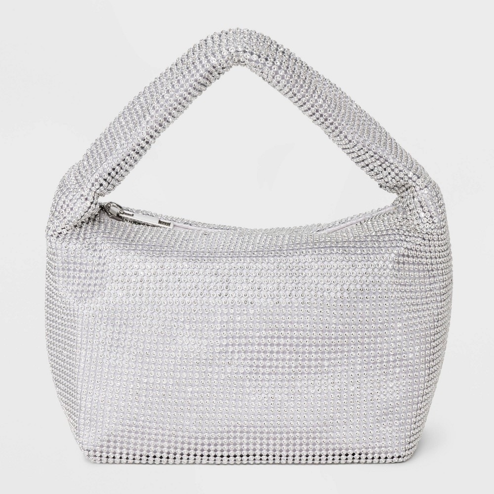 A New Day Crystal Mesh Handbag Metallic Silver Purse NWT Small